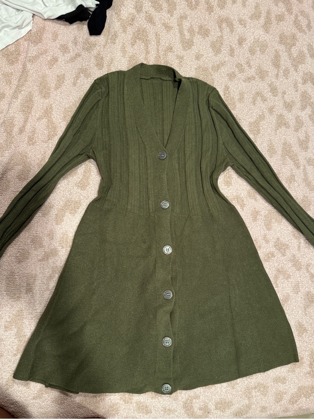 Olive Green Button-Front Knit Dress